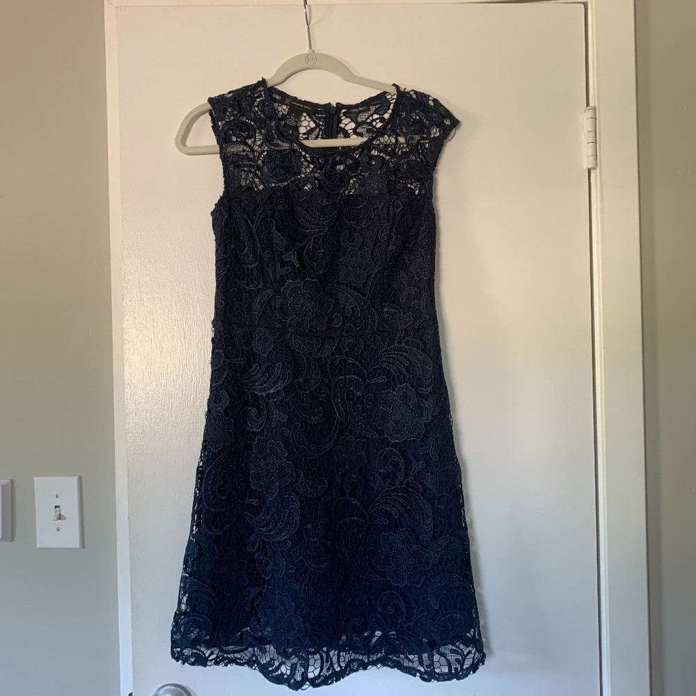 INC Navy Lace Knee Length Cocktail Dress